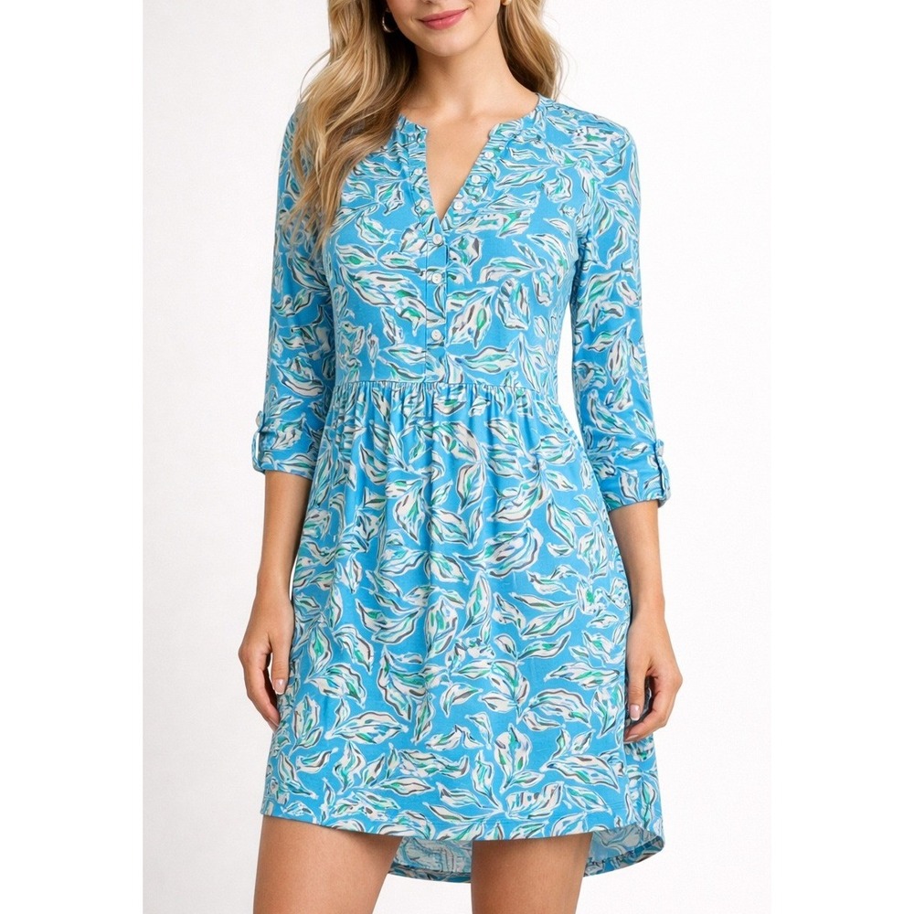 Lilly Pulitzer Loran Dress Small Turquoise‎ Oasis Outta Line Blue Cotton Knit